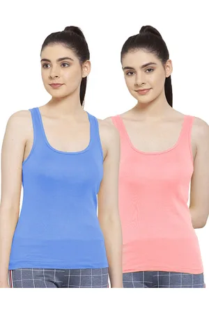Friskers Women Pack of 2 Blue & Peach-Coloured Tank Top