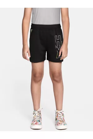 HRX Boys Black Typography Printed Lifestyle Cotton Shorts