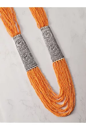 YouBella Women Oxidised Orange Silver Plated Beaded Layered Necklace