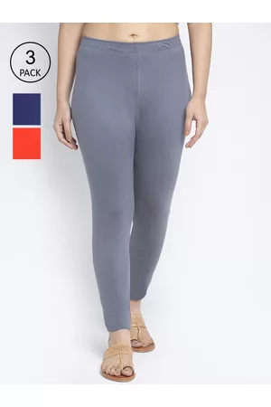 GRACIT Women Pack Of 3 Grey & Blue Solid Ankle-Length Leggings