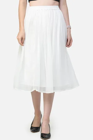 Cation Women White Solid Knee Length Skirt