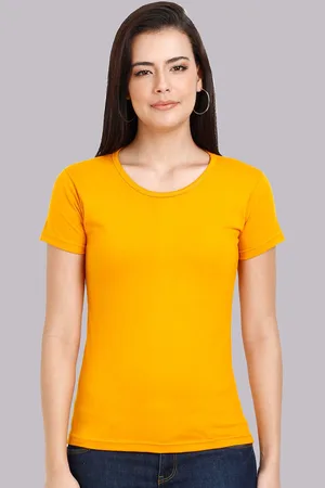 Fleximaa Women Mustard Yellow Cotton T-shirt