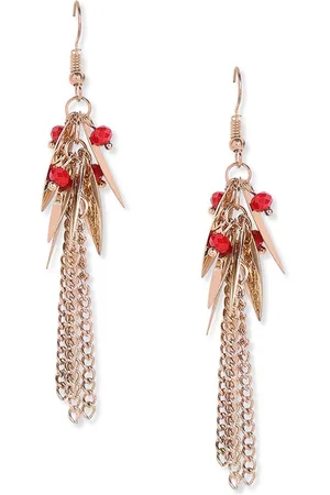 Blisscovered Red & Gold-Toned Contemporary Drop Earrings