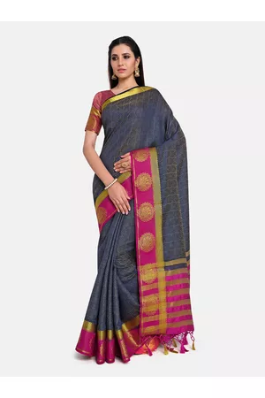 Mimosa Navy Blue & Pink Ethnic Motifs Zari Art Silk Kanjeevaram Saree
