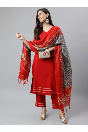 DEEBACO Women Maroon Kurta with Trousers & With Dupatta