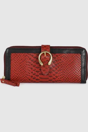 Hidesign Women Red Textured Buckle Detail Leather Zip Around Wallet