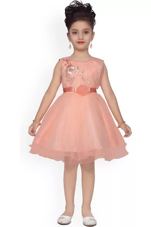 Aarika Girls Peach-Coloured Embroidered Fit and Flare Dress