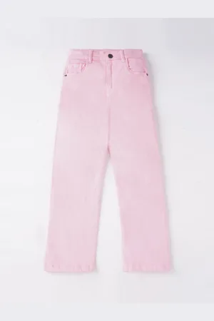 Ed-a-Mamma Girls Pink Wide Leg Slash Knee Stretchable Jeans