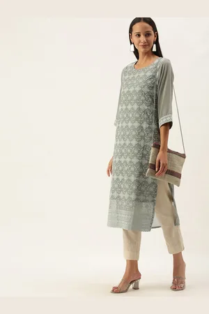 SWAGG INDIA Women Grey Embroidered Chikankari Georgette Kurta