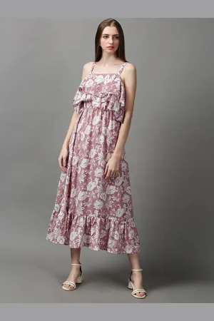 SHOWOFF Women Shoulder Straps Floral Printed Crepe Maxi Dress