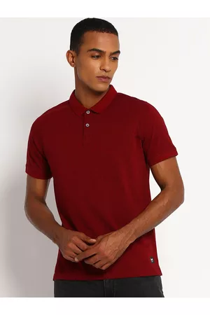 Lee Men Maroon Printed Polo Collar Slim Fit Cotton T-shirt