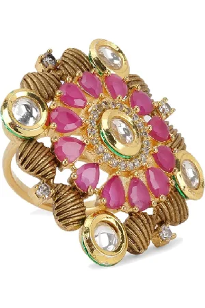 Bhana Fashion Gold-Plated & Pink American Diamond Handcrafted Finger Ring