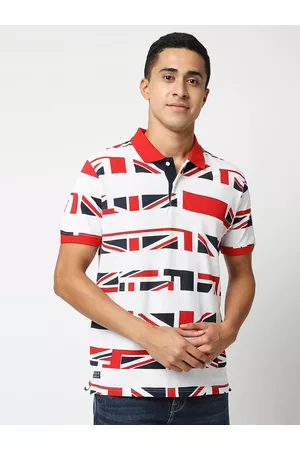 Pepe Jeans Men White & Red Printed Polo Collar T-shirt