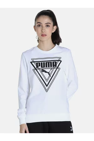 PUMA Women White Graphic Crew Printed Outdoor Regular Fit Sweatshirt