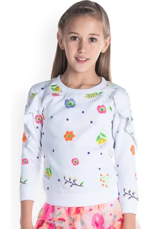 Cherry Crumble Girls White Printed Sweatshirt