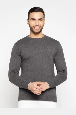 Duke Men Grey Solid Long Sleeves Pullover