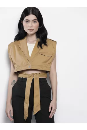 NA-KD Women Beige Crop Wrapping Detail Trench Jacket