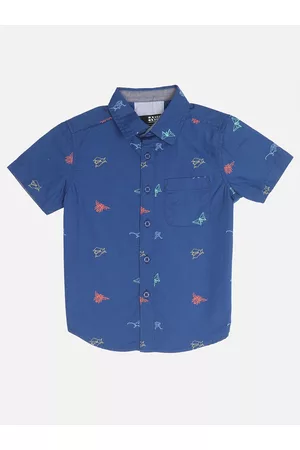 HERE&NOW Boys Blue Slim Fit Printed Casual Shirt