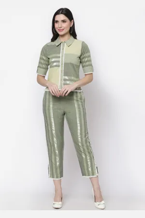 bellamia Women Lime-Green Striped Co-Ords