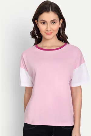 iki chic Women Pink Colourblocked Cotton T-shirt