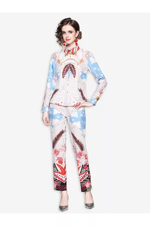 JC Collection Women White & Turquoise Blue Printed Shirt with Pyjamas