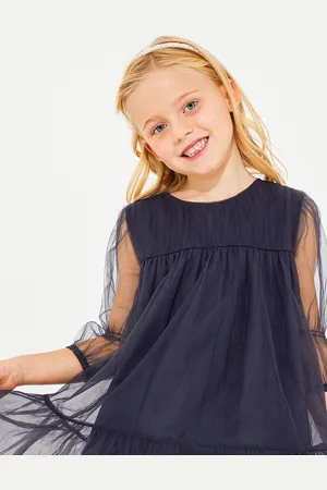 Cherry Crumble Navy Blue Layered Net A-Line Dress