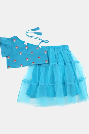 V-Mart Girls Blue Embellished Top with Skirt