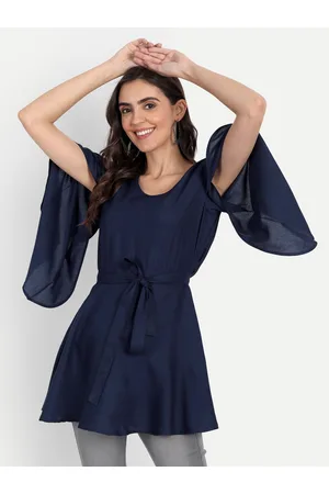 Fab Star Women Navy Blue Cinched Waist Longline Top