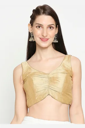 SALWAR STUDIO Women Gold-Coloured Solid Mulbury Silk Readymade Saree Blouse