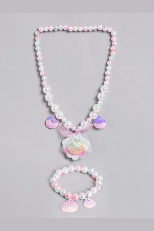 EL REGALO Girls White & Pink Beaded Jewellery Set
