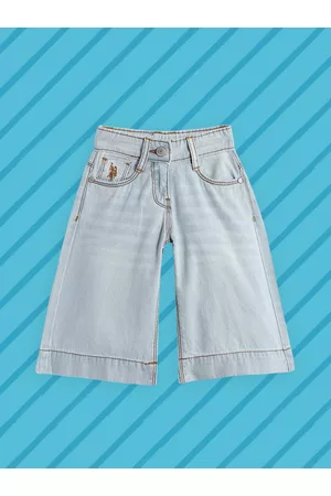 Ralph Lauren Girls Blue Washed Three-Fourth Denim Culottes