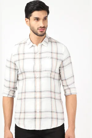 Lee Men White Classic Slim Fit Windowpane Checks Checked Casual Shirt