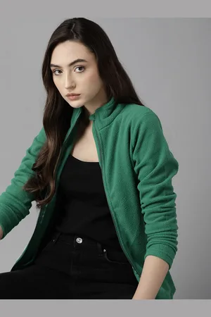 Roadster The Lifestyle Co. Women Green Solid Fleece Sweatshirt