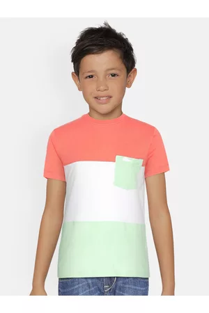 METRO KIDS COMPANY Boys Orange Colourblocked Round Neck T-shirt