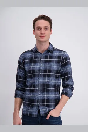 Lindbergh Men Navy Blue Slim Fit Tartan Checks Checked Casual Shirt