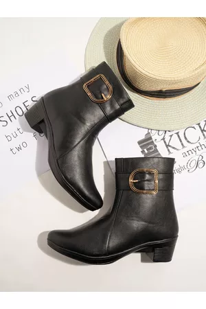 Shoetopia Girls Black Solid Regular Boots