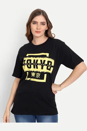 Color Capital Women Black & Yellow Cotton Printed Boxy T-shirt