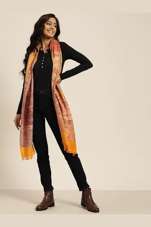Sangria Women Mustard Woven Design Stole