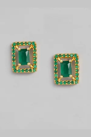justpeachy Green & Gold-Plated Square Studs