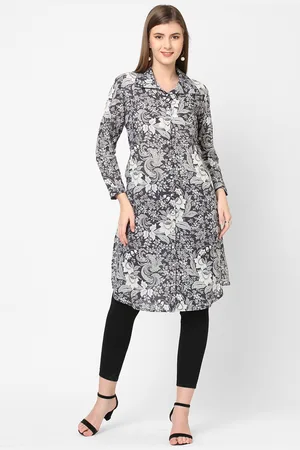 Cloth Haus India Women Navy Blue & White Floral Printed Kurta