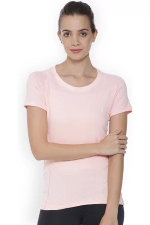 Campus Women Peach-Coloured Solid Round Neck T-shirt