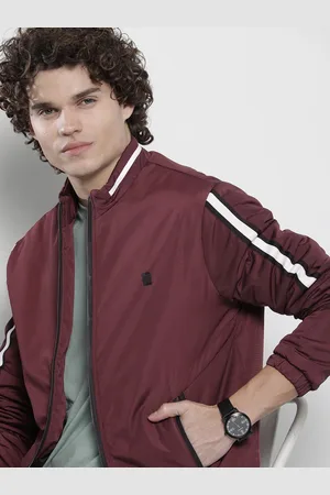 The Indian Garage Co Men Maroon & White Striped Sporty Jacket