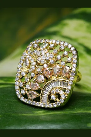 Bhana Fashion Gold-Plated & White American Diamond Handcrafted Finger Ring