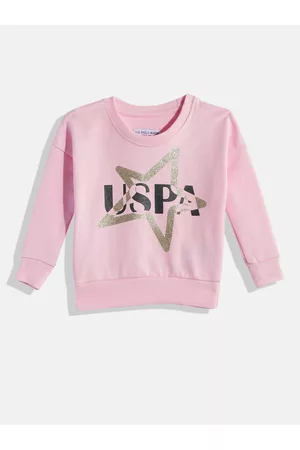 Ralph Lauren U.S.Polo Assn. Kids Girls Pink Printed Cotton Sweatshirt