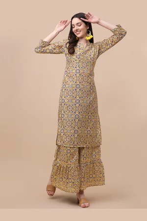 GUFRINA Women Yellow Ethnic Motifs Printed Kurta With Sharara