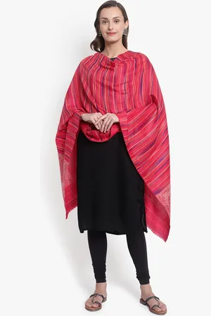 Mizash Women Pink & Purple Woven-Design Woolen Shawl