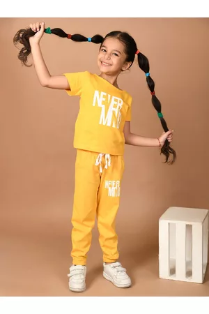 LilPicks Girls Yellow & White Printed Pure Cotton T-shirt with Trouser