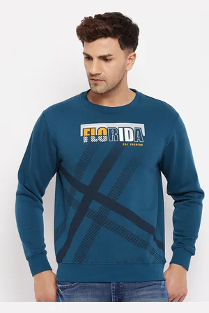 Duke Men Teal Printed Fleece Sweatshirt