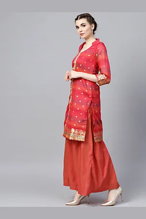 Chhabra 555 Orange & Red Art Silk Unstitched Dress Material