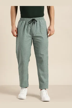 SOJANYA Men Green & White Pure Cotton Checked Track Pants